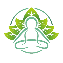Logo de Bienestar Urbano con figura en meditación sobre fondo oscuro y hojas verdes en forma de flor de loto.